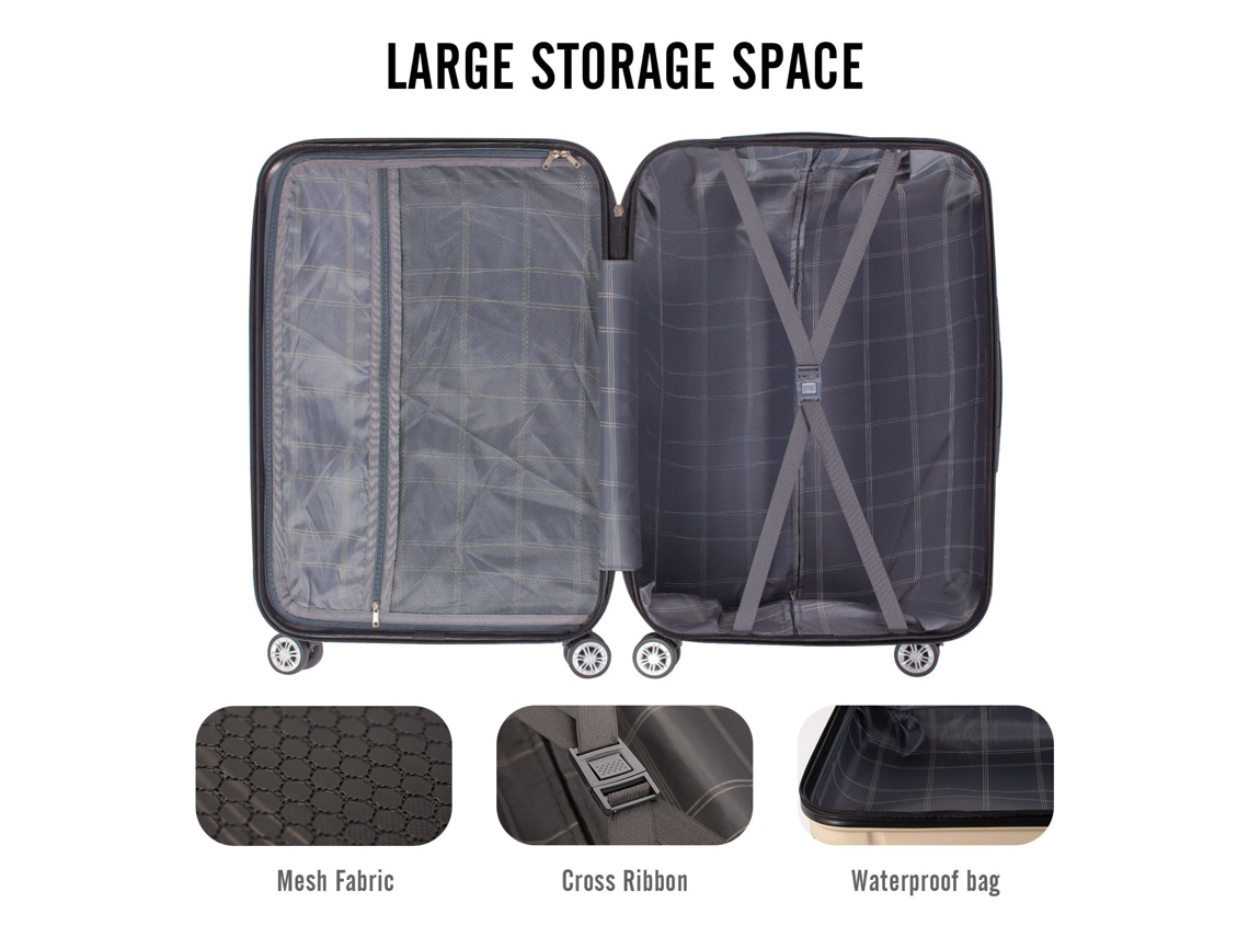 Conjunto De 3 Peças De Malas De Viagem Rígidas 55/68/78cm, Malas De Viagem De Cabina Médias E Grandes, 4 Rodas Duplas, Champanhe Todeco