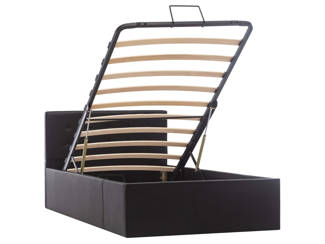vidaXL Cama hidráulica c/ arrumação 90x200cm couro artificial preto