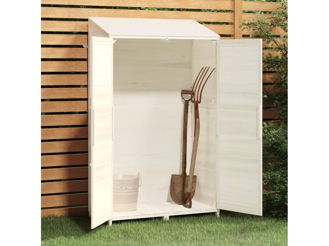 Abrigo De Jardim 102x52x174,5 Cm Madeira De Abeto Maciça Branco LOVELY HOME