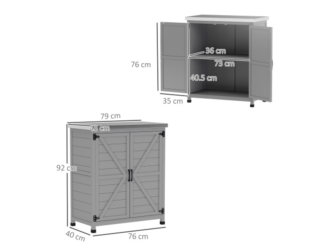 Armário De Jardim De Madeira, Para Exterior, Resistente Às Intempéries, Barracão Para Ferramentas Com Bancada, Porta Dupla, Prateleira, Armá Hvorstur