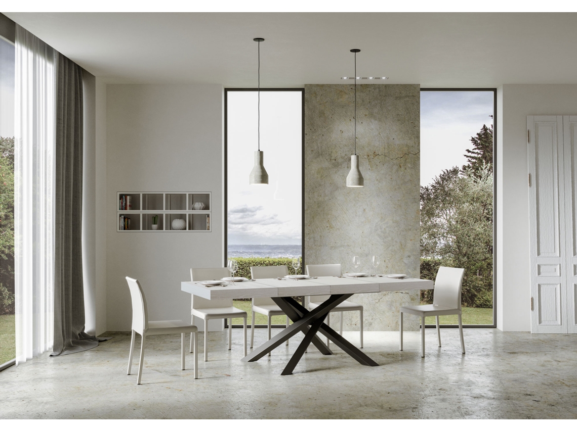 Mesa de Jantar Extensível 90X140/244 Cm Volantis Premium Cinza Branca Quadro Antracite ITAMOBY