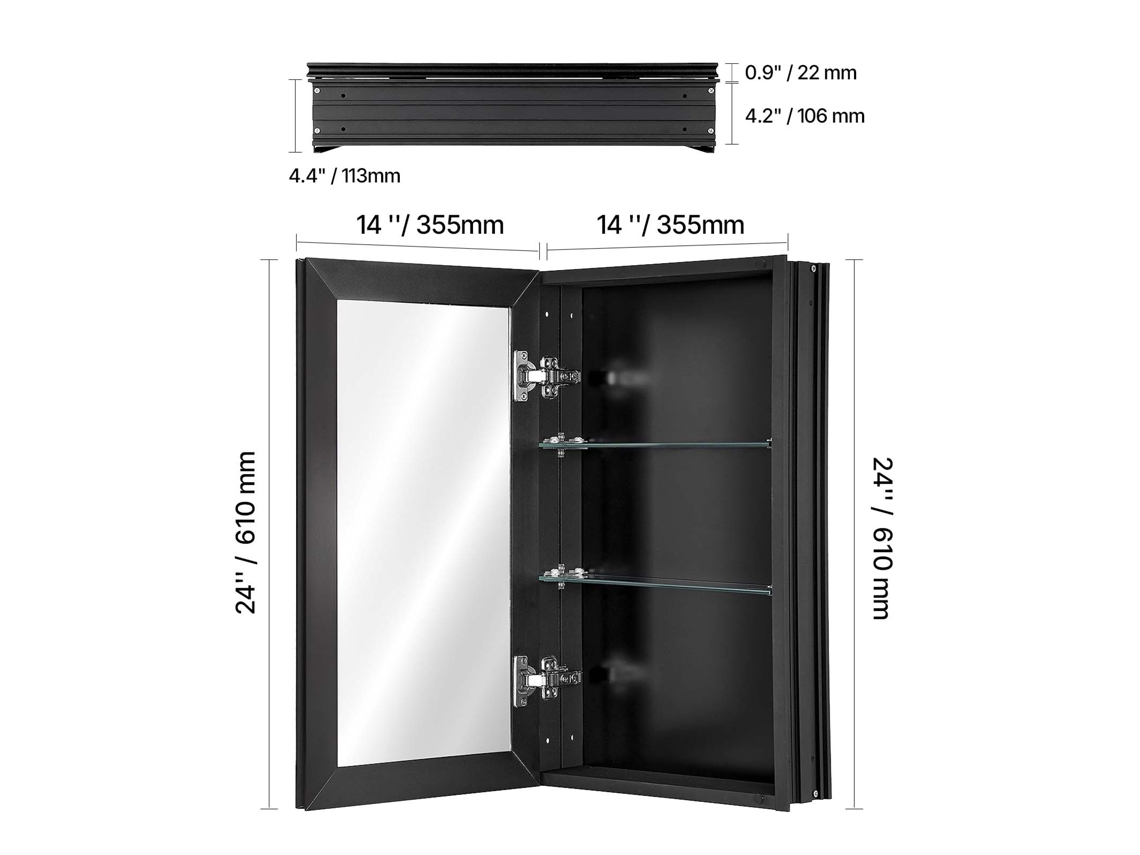 Armário De Medicamentos Succebuy De 14 X 24 Polegadas Com Espelho E Prateleiras Ajustáveis