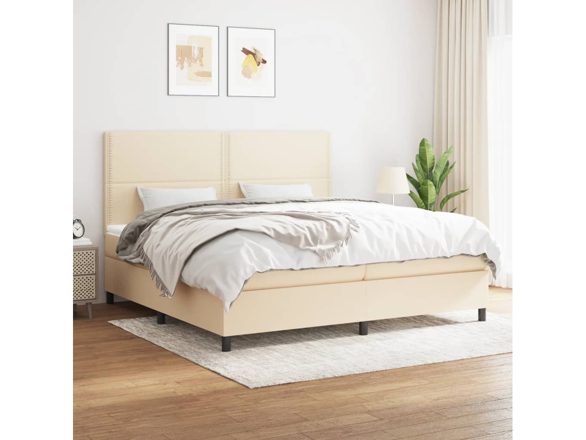 Cama box spring VIDAXL Creme Tecido (200x200 cm)