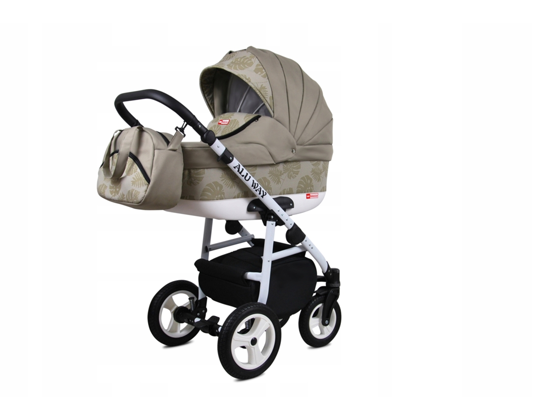 Carrinho de Bebé Multifuncional BABYLUX ALU WAY 3 EM 1 – Khaki monstera leaves - Ajustável e dobrável Construção leve em alumínio - Acessórios