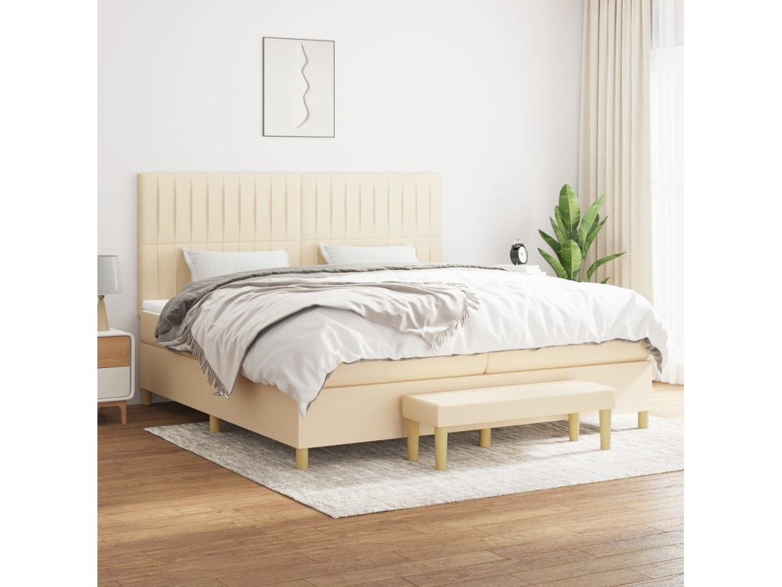 vidaXL Cama com molas/colchão 200x200 cm tecido cor creme