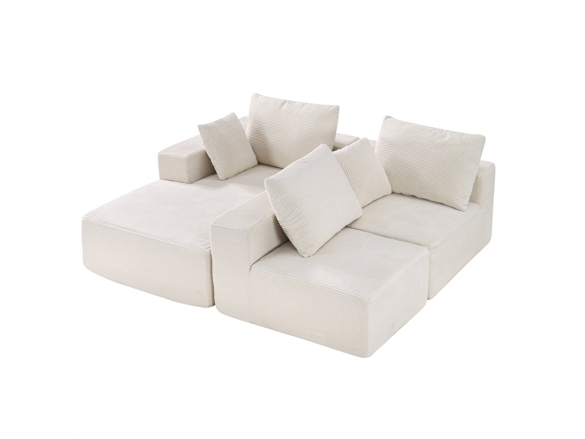 Sofá Modular Em L Com Chaise, Almofadas E Tecido Respirável Bege Tekmaquinas