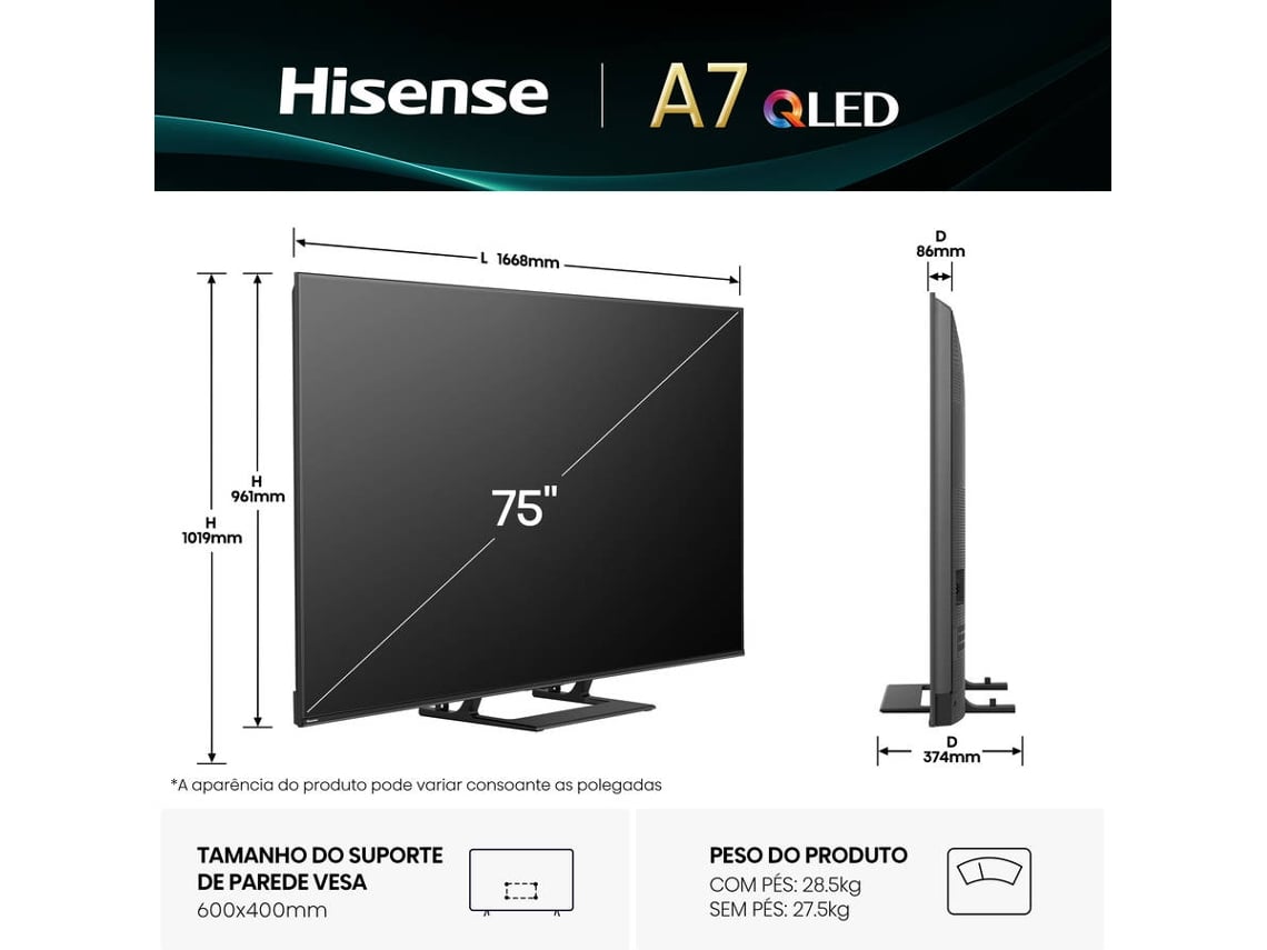 TV HISENSE 65A7Q (QLED - 65'' - 165 cm - 4K Ultra HD - Smart TV)