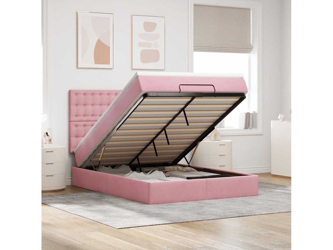 Cama Otomana Colchões Clicnbuy Veludo Rosa (140x200)