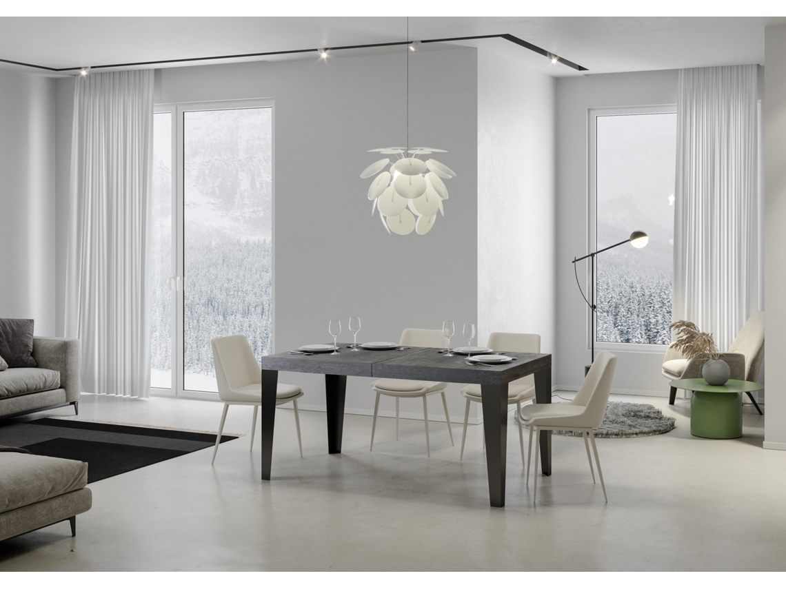 Mesa de Jantar Extensível 90X160/264 Cm Flame Premium Cimento Quadro Antracite ITAMOBY