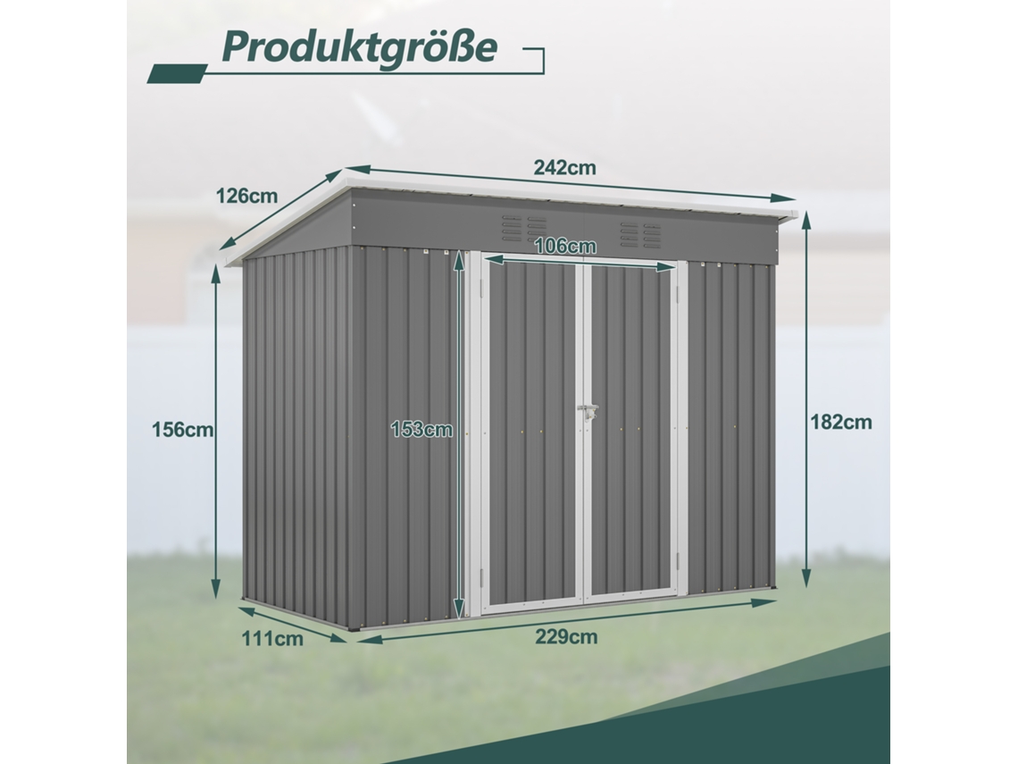 Casinha De Jardim Metálica De 2,4 X 1,2 M Com Base Metálica (sem Piso), Resistente Às Intempéries, Para Uso Externo. Zkaka (8 X 4 Pés)