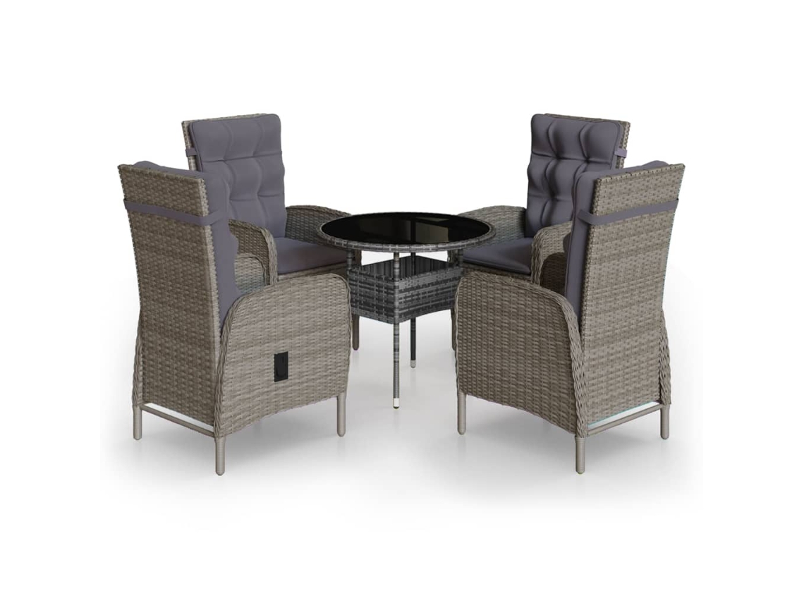 Conjunto Bistrô de Jardim com 5 Peças em Vime Sintético Cinza