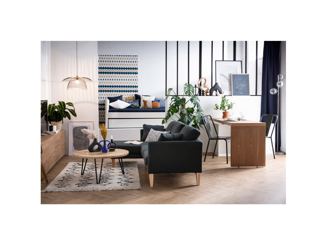 Sofá nórdico de canto esquerdo em tecido azul petróleo com capa amovível OSLO MILIBOO