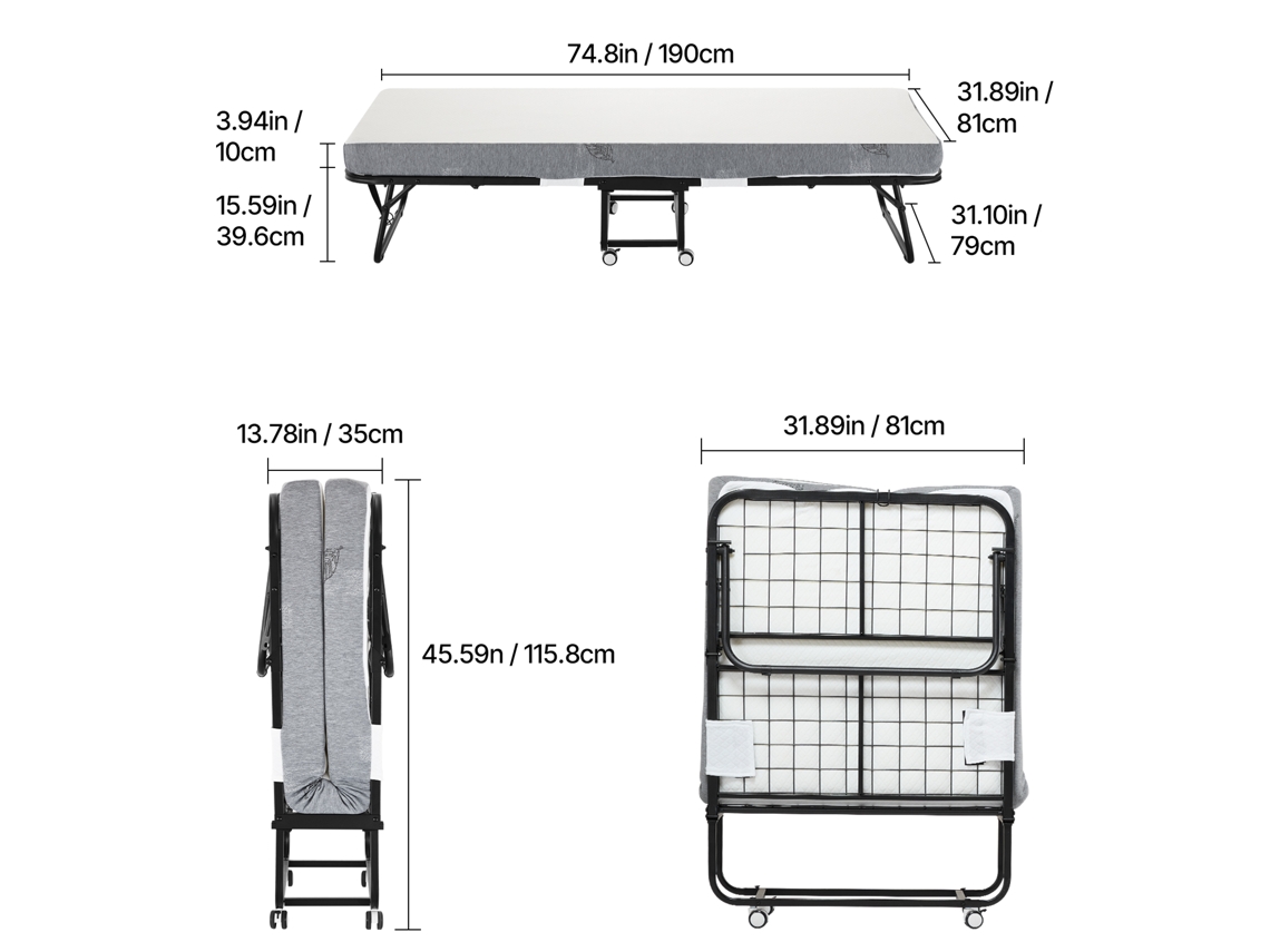 Cama Dobrável Succebuy Com Colchão De Espuma De 10 Cm Para Adultos E Convidados