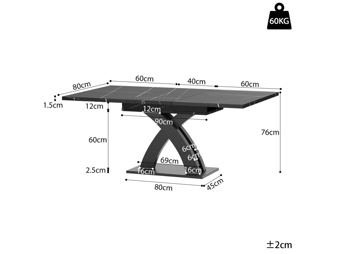 Mesa De Jantar Extensível Em Madeira 120x80cm Expande Para 160cm,ideal Para 6 Pessoas,perfeita Para Sala De Jantar Ou Cozinha Preta Echo