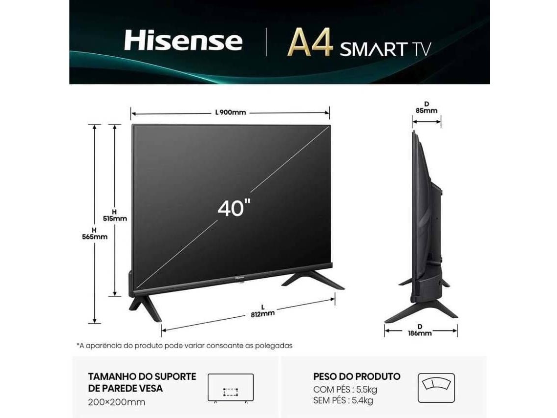 TV HISENSE 40A4Q (LED - 40'' - 102 cm - Full HD - Smart TV)