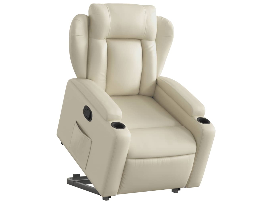 Poltrona reclinável elevatória couro artificial cor creme