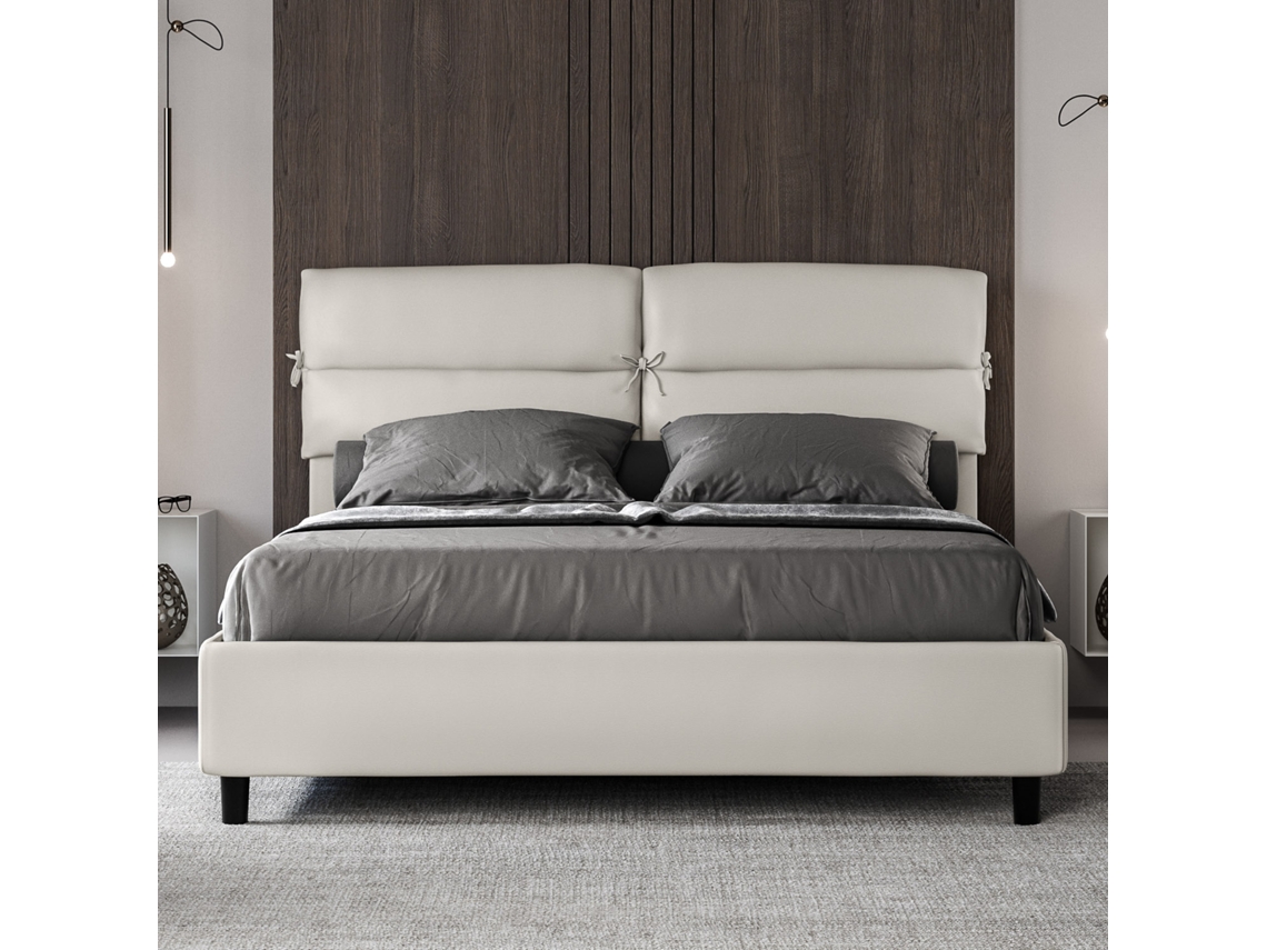 Cama de Casal Queen Size com Arrumação Estofada NandyITYHOME (160 x 210 cm - Painéis de Melamina e Couro Sintético)