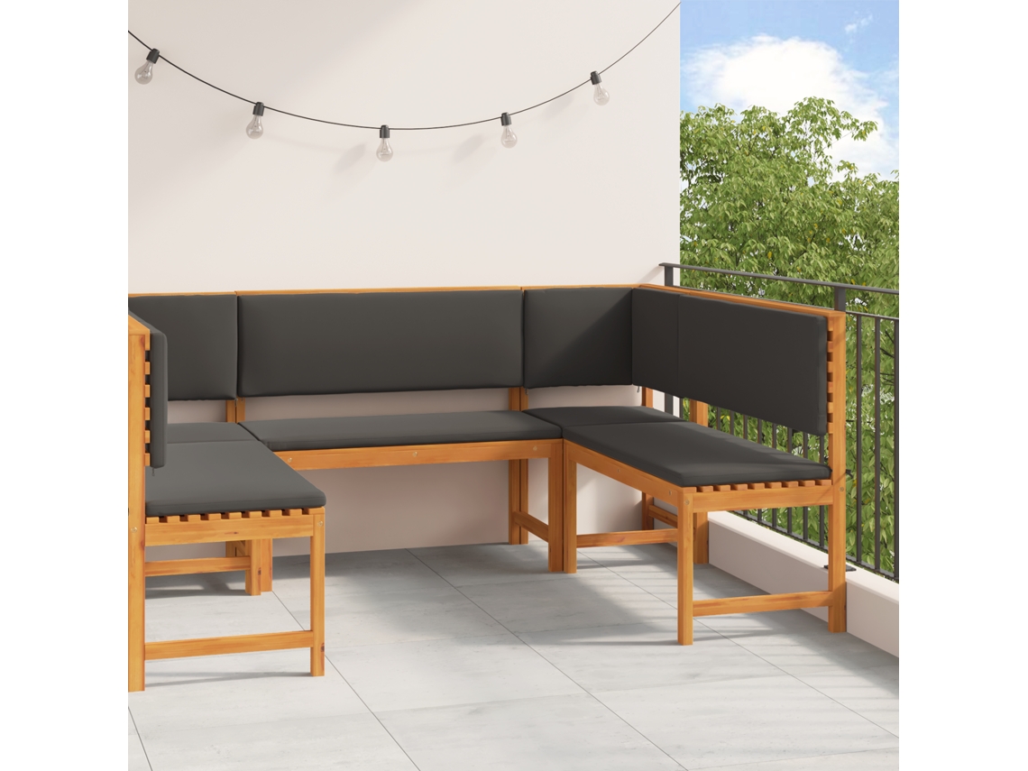 Conjunto 5 De Jardim Com Vidaxl E Almofadas Em Madeira De Acácia
