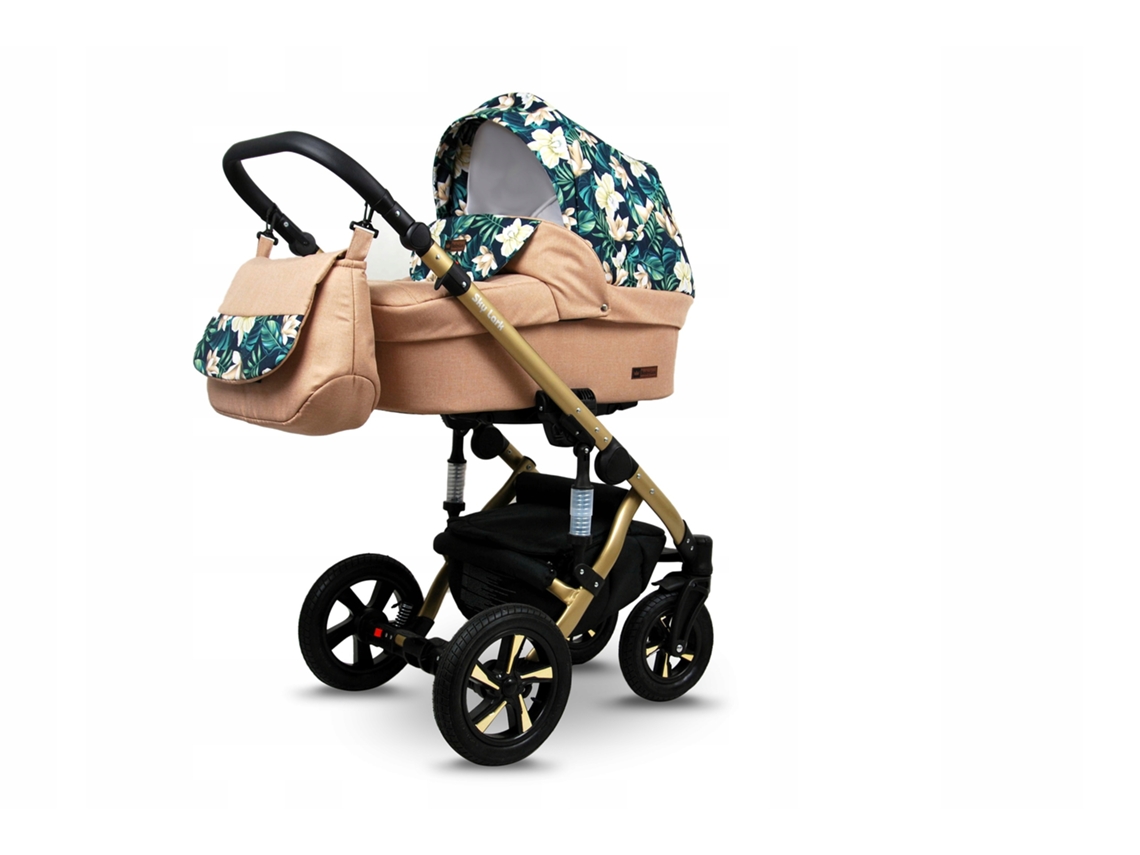 Carrinho de Bebé Multifuncional BABYLUX SKY LARK 4 Em 1 -Creamy Lillies GOLD FRAME - Ajustável e dobrável Construção leve em alumínio - Acessórios