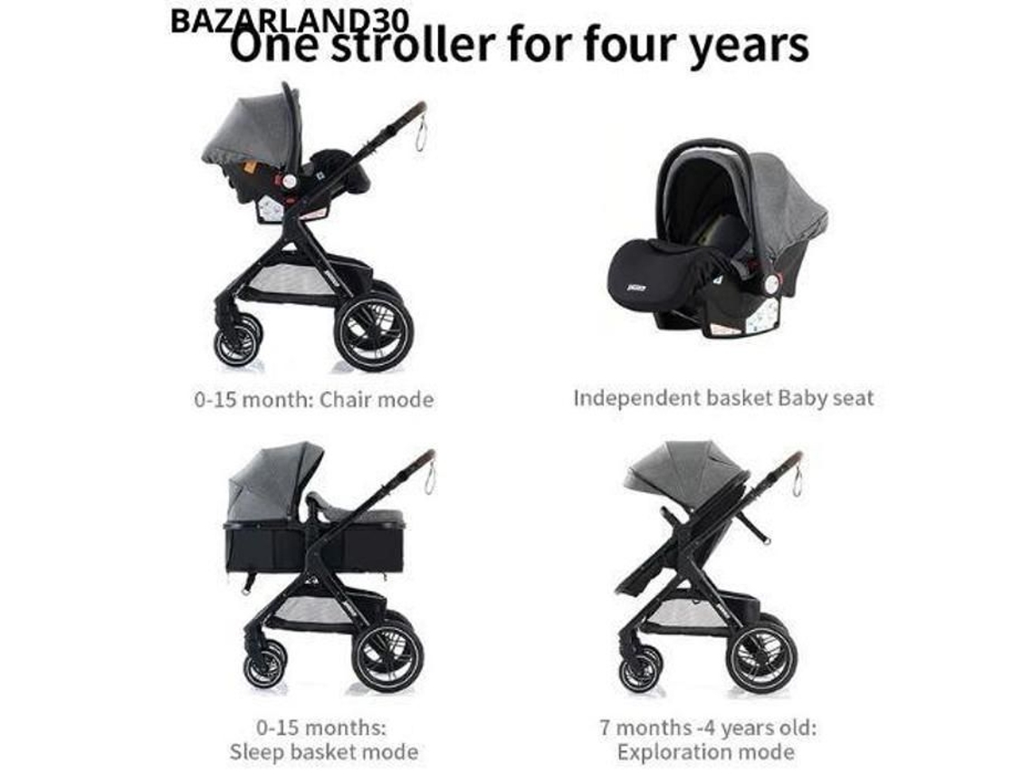 Bazarland30.carrinho De Bebê 3 Em 1 Combinado Cadeira De Auto Berço Trio Reversível Ajustável Alta Qualidade Rodas Inquebráveis Canne.rosa