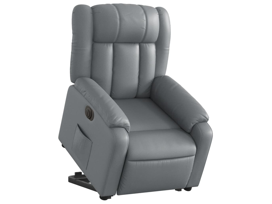Poltrona reclinável elevatória elétrica couro artif. cinzento