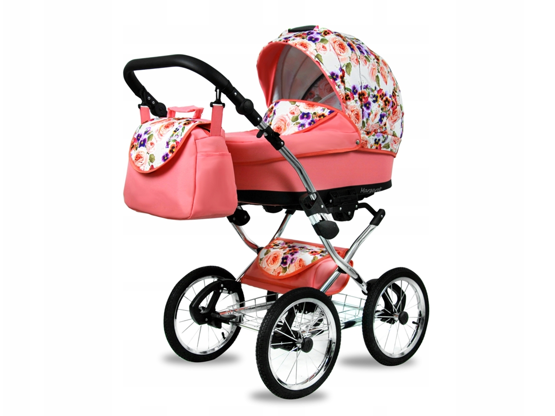 Carrinho de Bebé Multifuncional BABYLUX MARGARET EXCLUSIVE 4 Em 1 -Pansies And Roses - Ajustável e dobrável Construção leve em alumínio - Acessórios