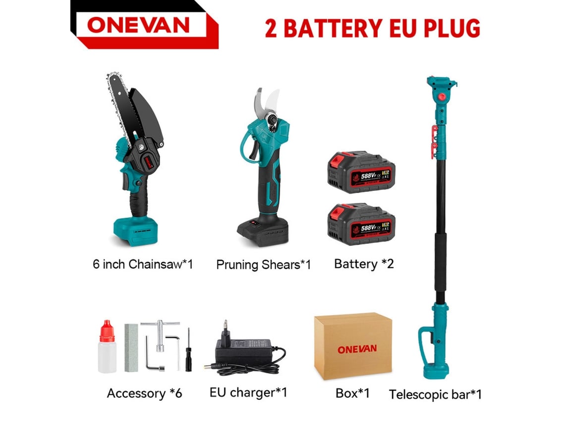 Tesouras De Poda Elétricas Motosserra Com Vara Telescópica E 2 Baterias Onevan