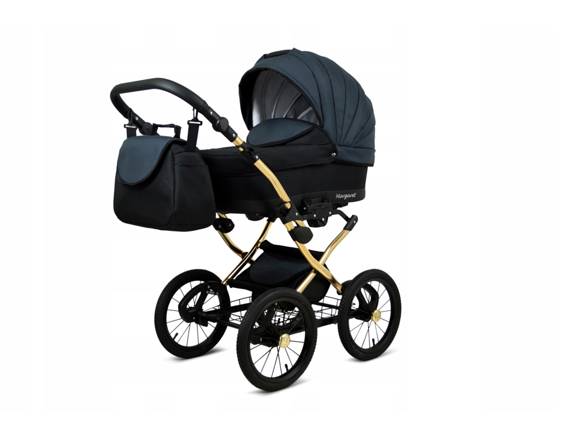 Carrinho de Bebé Multifuncional BABYLUX MARGARET GOLD 4 Em 1 -Black Grey - Ajustável e dobrável Construção leve em alumínio - Acessórios