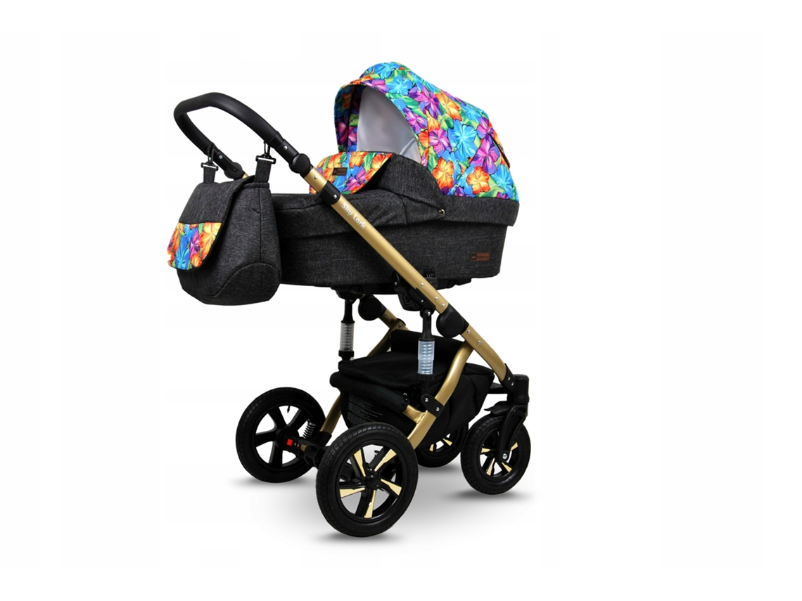 Carrinho de Bebé Multifuncional BABYLUX SKY LARK 4 Em 1 -Paint Flowers GOLD FRAME - Ajustável e dobrável Construção leve em alumínio - Acessórios