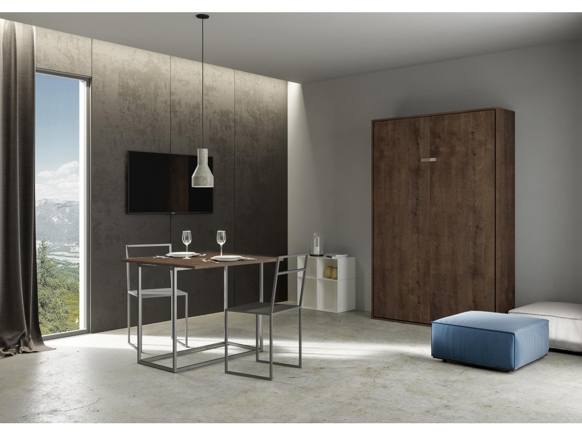 Cama Abatível 140 Vertical ITAMOBY Kentaro (154 x 39 x 210 cm - Painéis em Melamina - Nogueira)