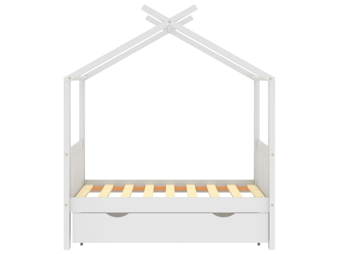 Cama De Solteiro| Estrutura Cama Criança C/ Gaveta 70x140 Cm Pinho Maciço Branco Wsd397819