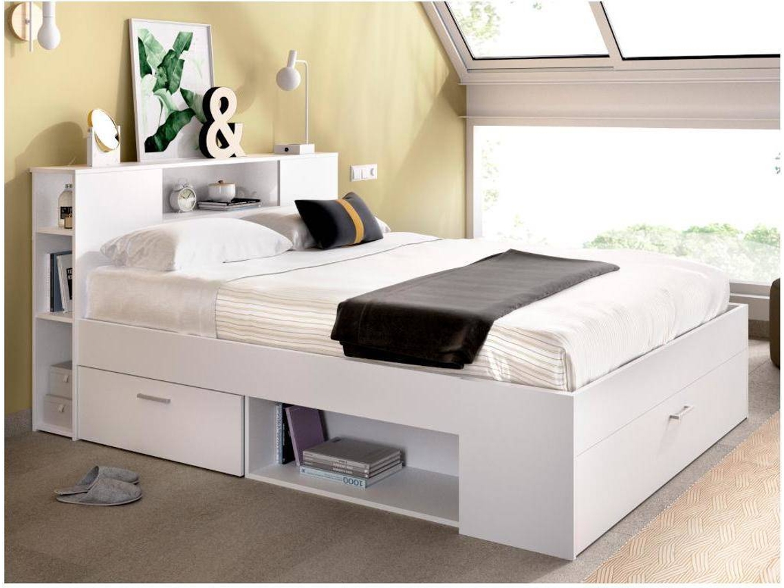 Estrutura de cama LEANDRE VENTE-UNIQUE Branco 140x190 cm - Com colchão - Com sommier