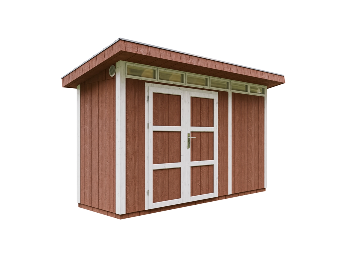 Abrigo de Madeira TIMBELA Painéis Derivados Lp Smartside 4,3 m² com Piso e Ladrilhos Betuminosos L161xh412xh239 cm M902A Redwood Red