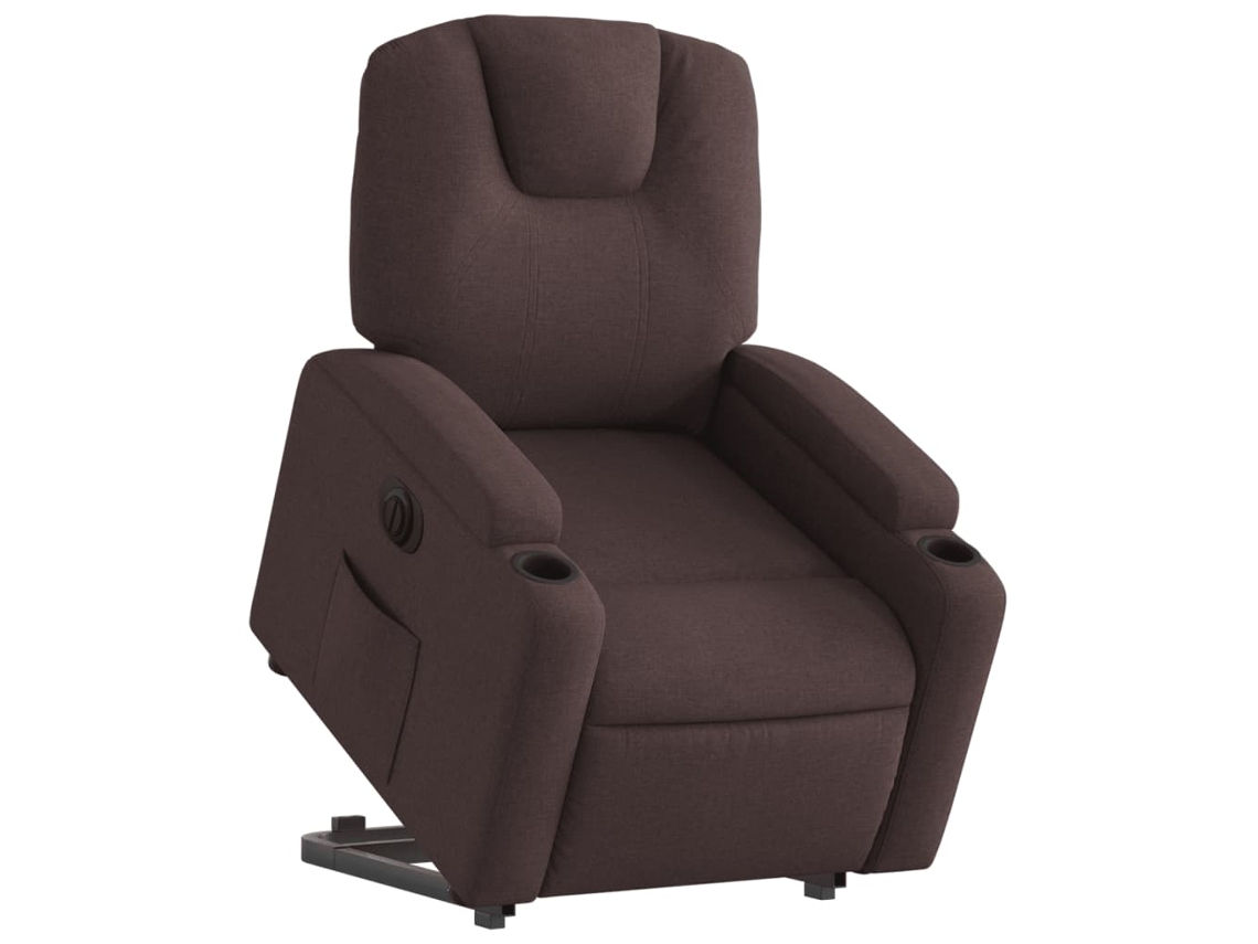 Poltrona reclinável elevatória elétrica tecido castanho-escuro