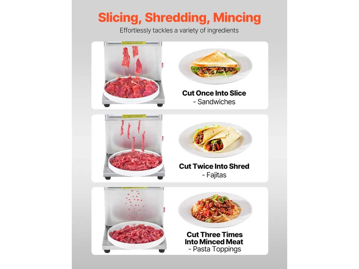 Máquina De Cortar Carne Elétrica Comercial 850 W 330 X 220 X 436 Mm 250 Kg/h Vevor