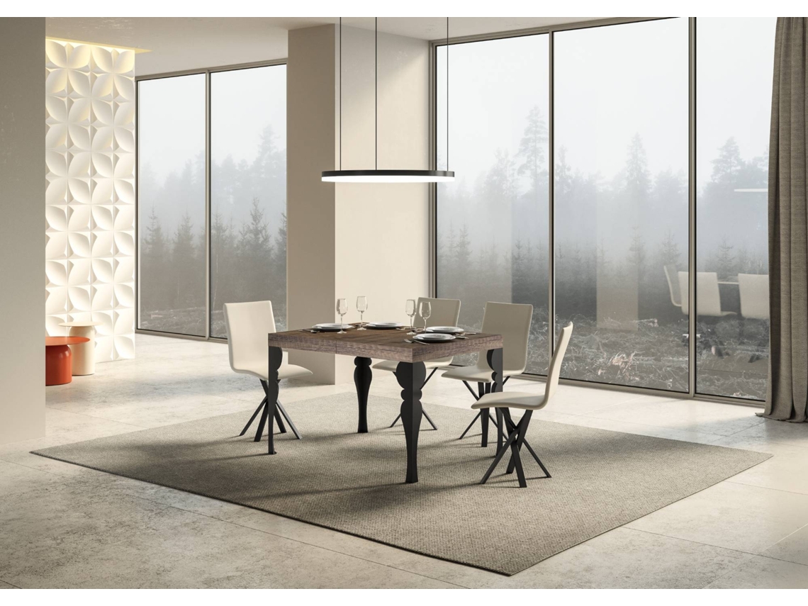 Mesa de Jantar Extensível 90X120/224 Cm Paxon Premium Nogueira Quadro Antracite ITAMOBY