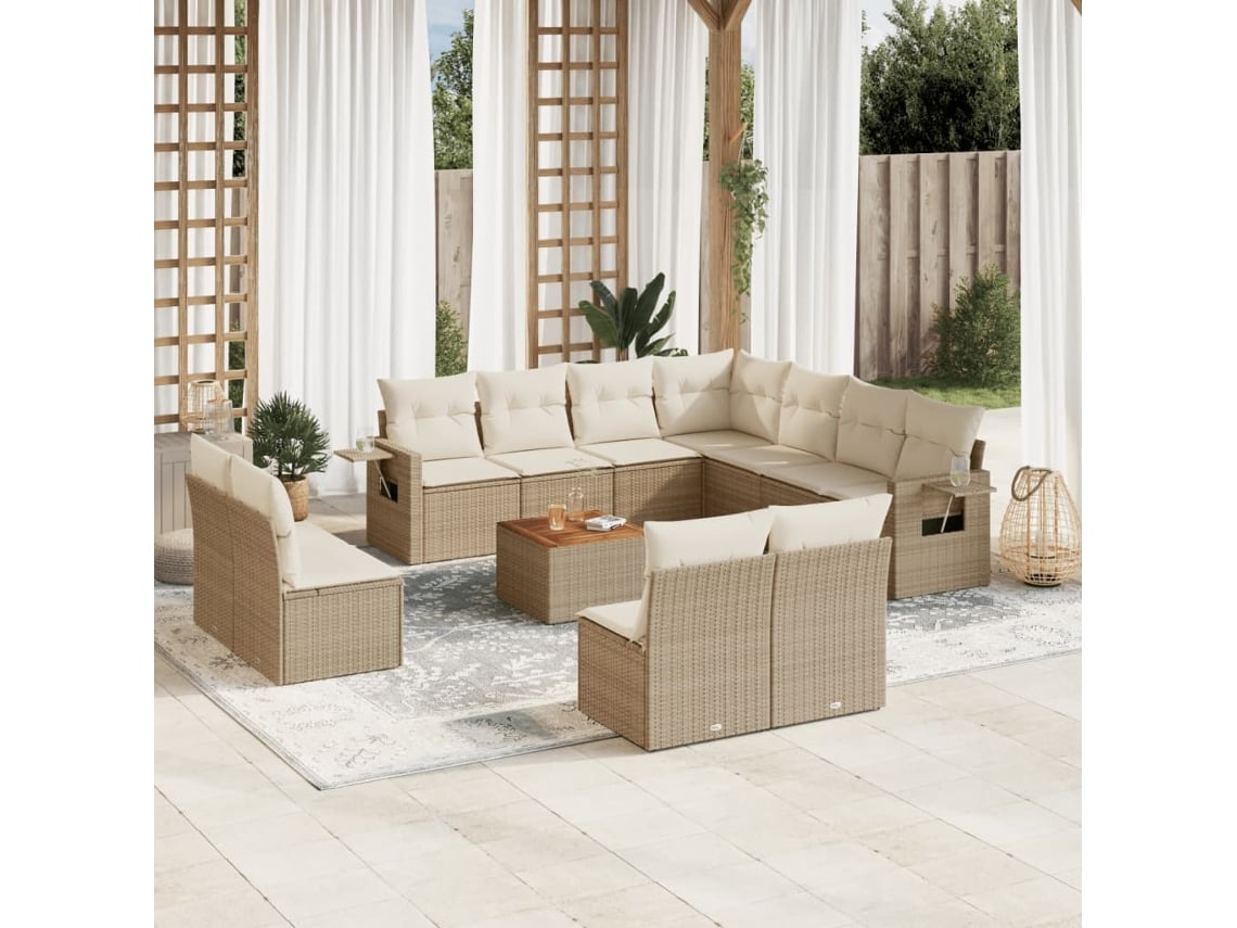 Conjunto 12 de sofás p/ jardim com almofadões VIDAXL vime PE bege