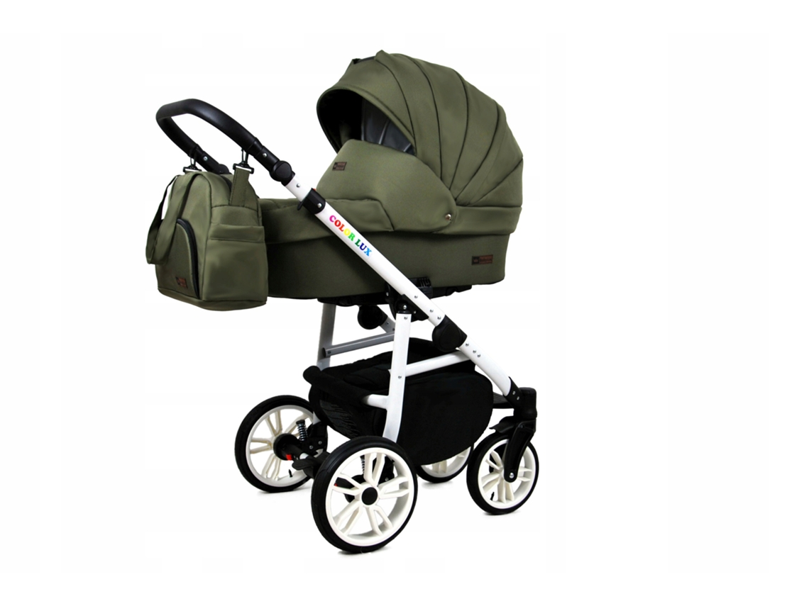 Carrinho de Bebé Multifuncional BABYLUX CLASSIC GOLD 4 Em 1 -Olive WHITE FRAME - Ajustável e dobrável Construção leve em alumínio - Acessórios