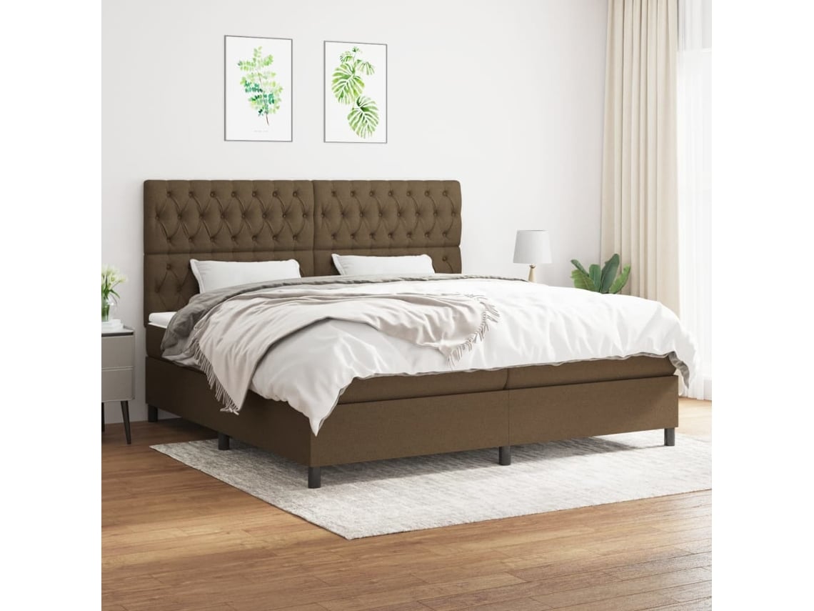 vidaXL Cama com molas/colchão 200x200 cm tecido castanho-escuro