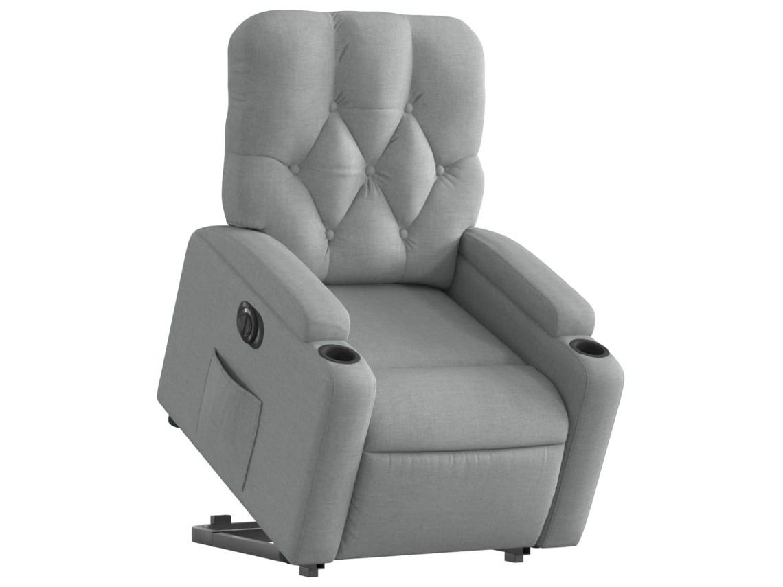 Poltrona reclinável elevatória elétrica tecido cinzento-claro