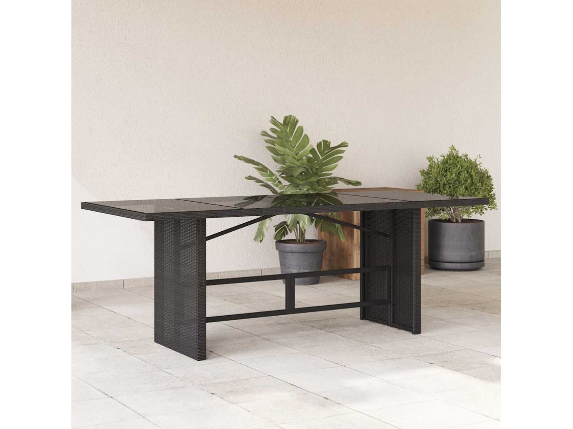 Mesa de Jardim com Tampo de Vidro VIDAXL Vime Pe Preto 190X80X74 Cm