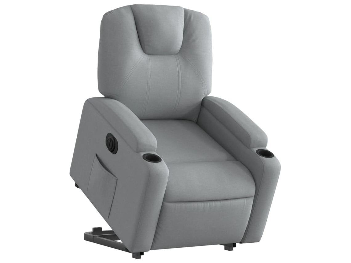 Poltrona reclinável elevatória elétrica tecido cinzento-claro