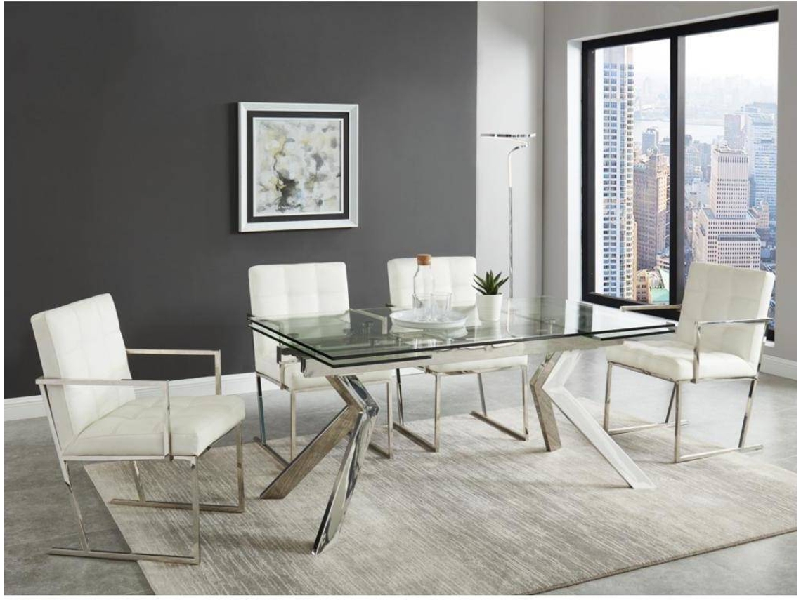 Mesa Extensível Velika VENTE-UNIQUE (Transparente e Prateado - Vidro - 240x90x76 cm)