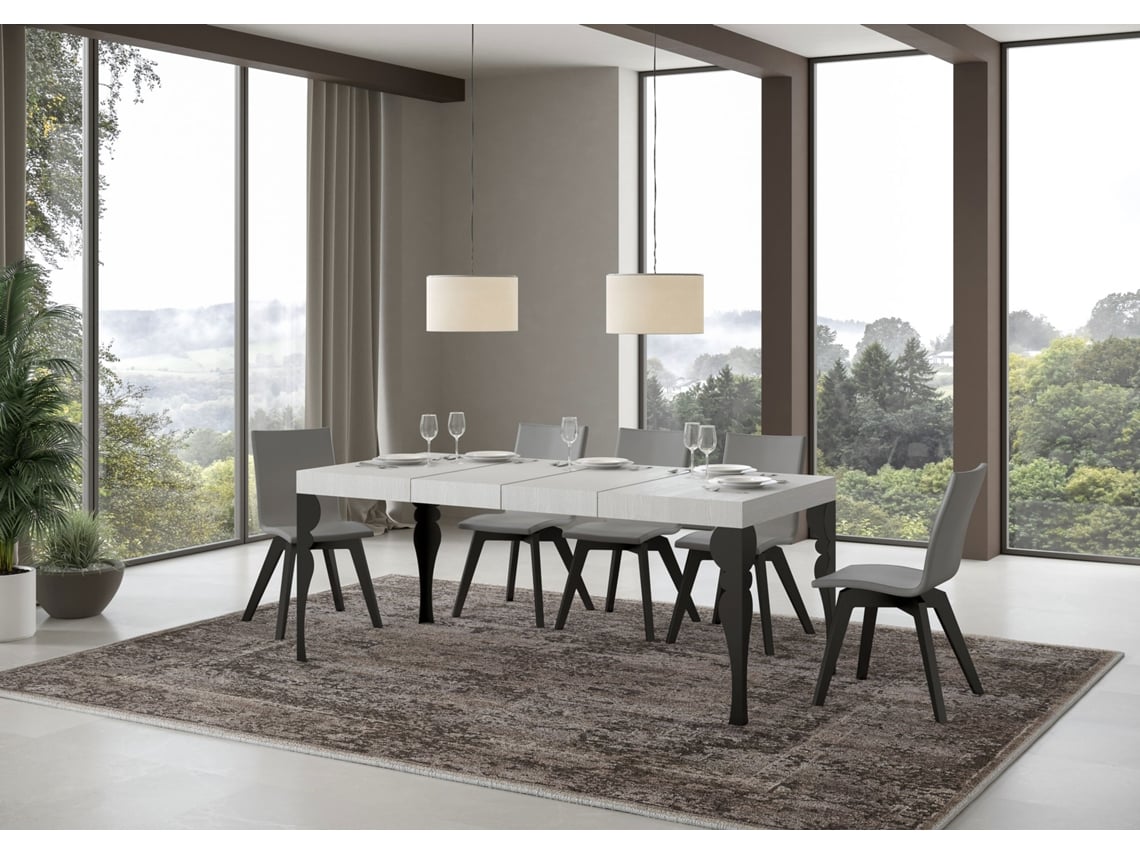 Mesa de Jantar Extensível 90X140/244 Cm Paxon Premium Cinza Branca Quadro Antracite ITAMOBY
