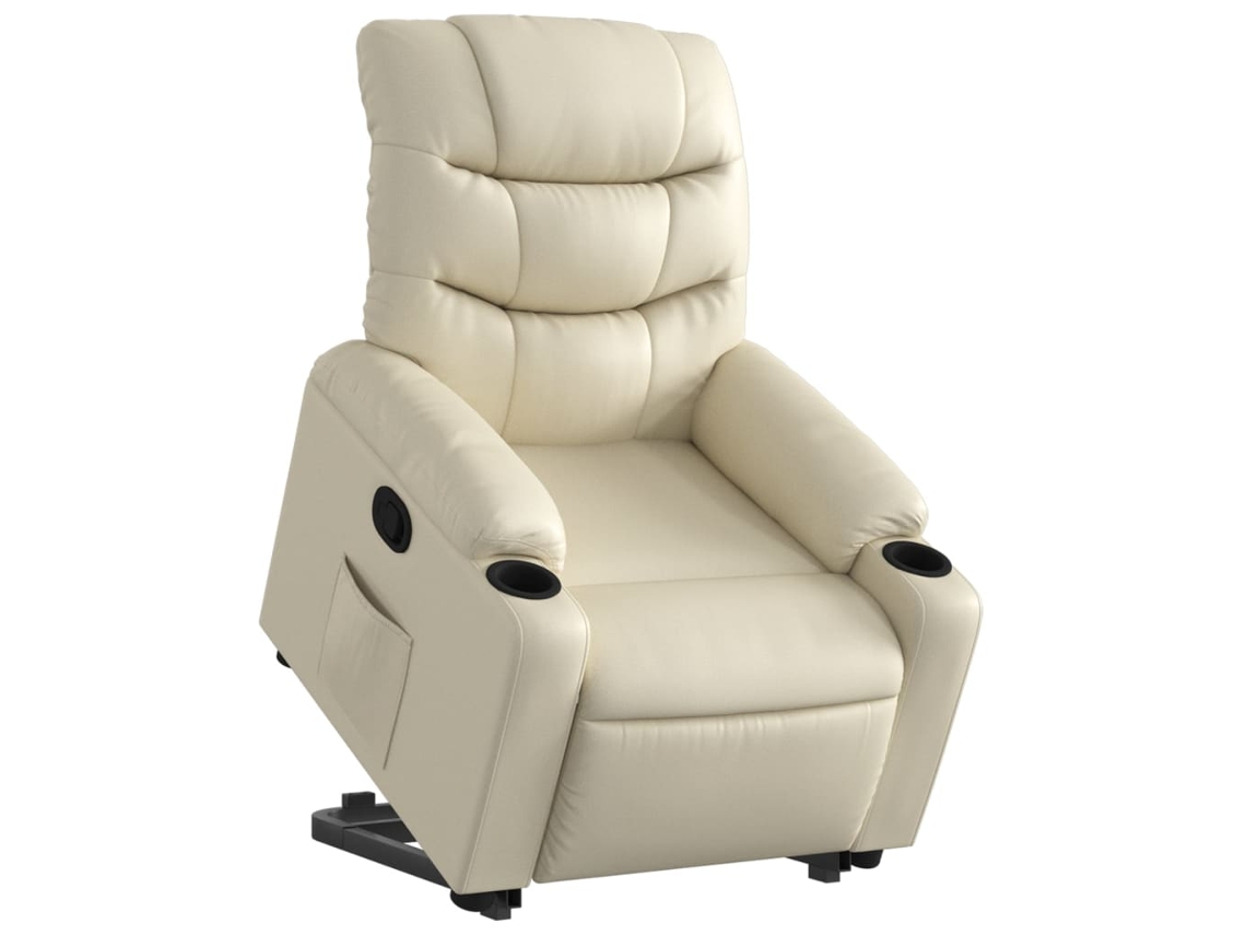 Poltrona reclinável elevatória couro artificial cor creme