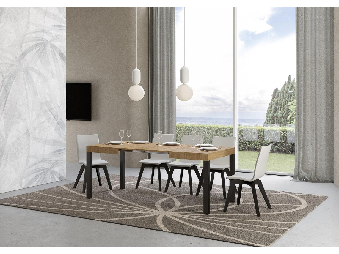 Mesa de Jantar Extensível 80X120/204 Cm Everyday Carvalho Natural Quadro Antracite