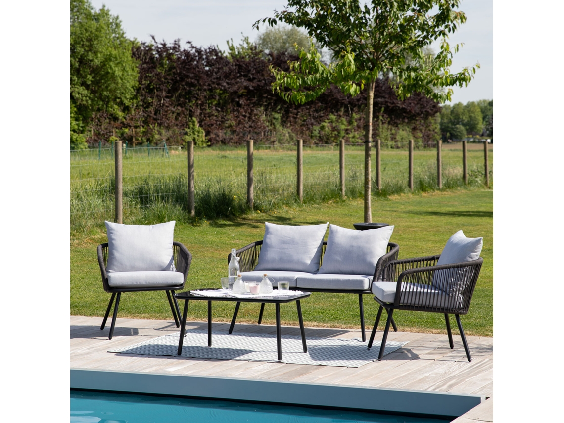 Conjunto de móveis de jardim em corda Ouvéa cinza claro - 4 lugares HAPPY GARDEN