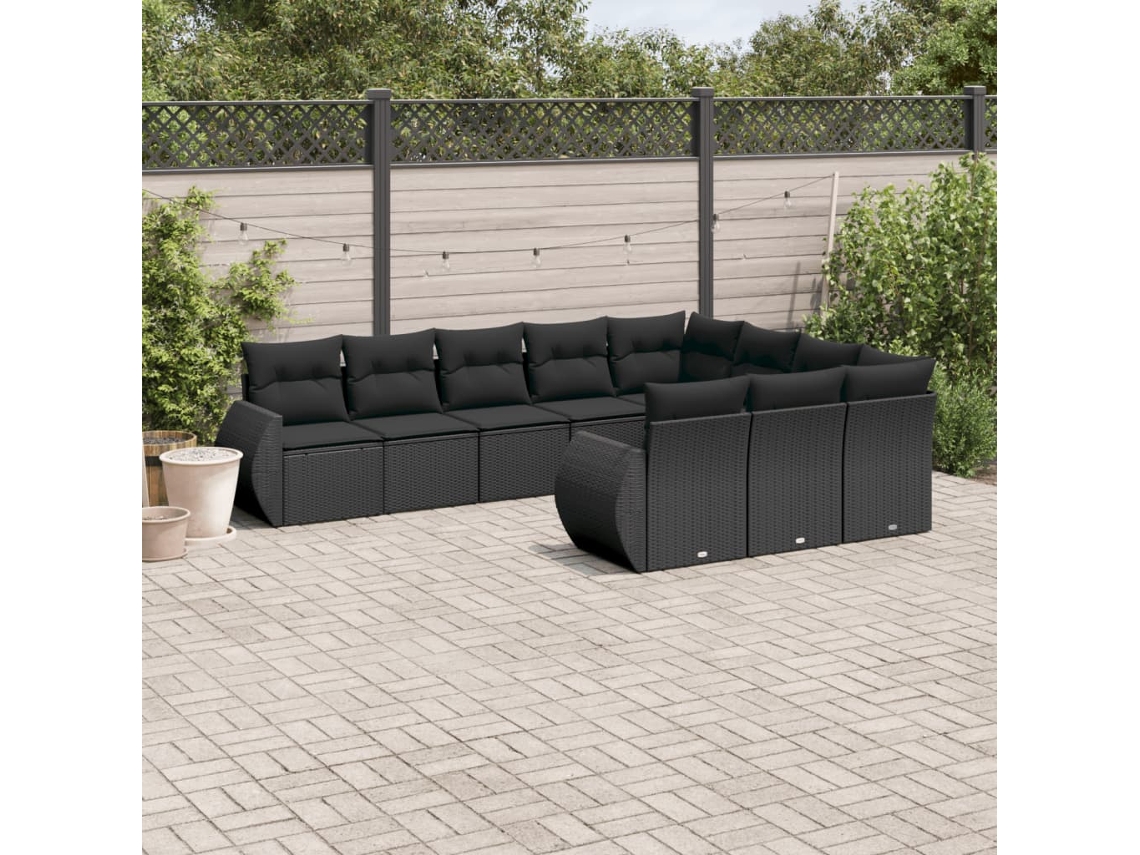 Conjunto 10 sofás de jardim c/ almofadões VIDAXL vime PE preto