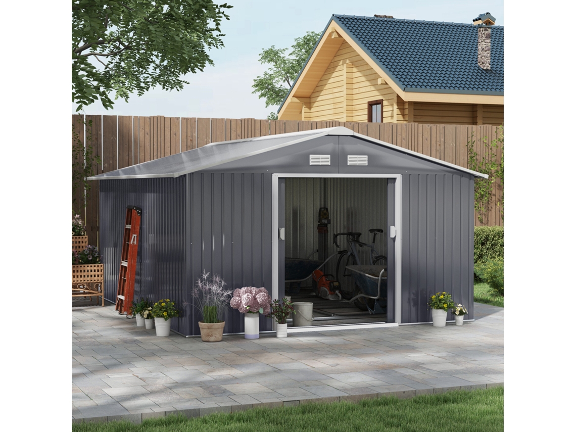 Abrigo de Jardim Aço Galvanizado e PP cor Gris 340x386x200cm OUTSUNNY