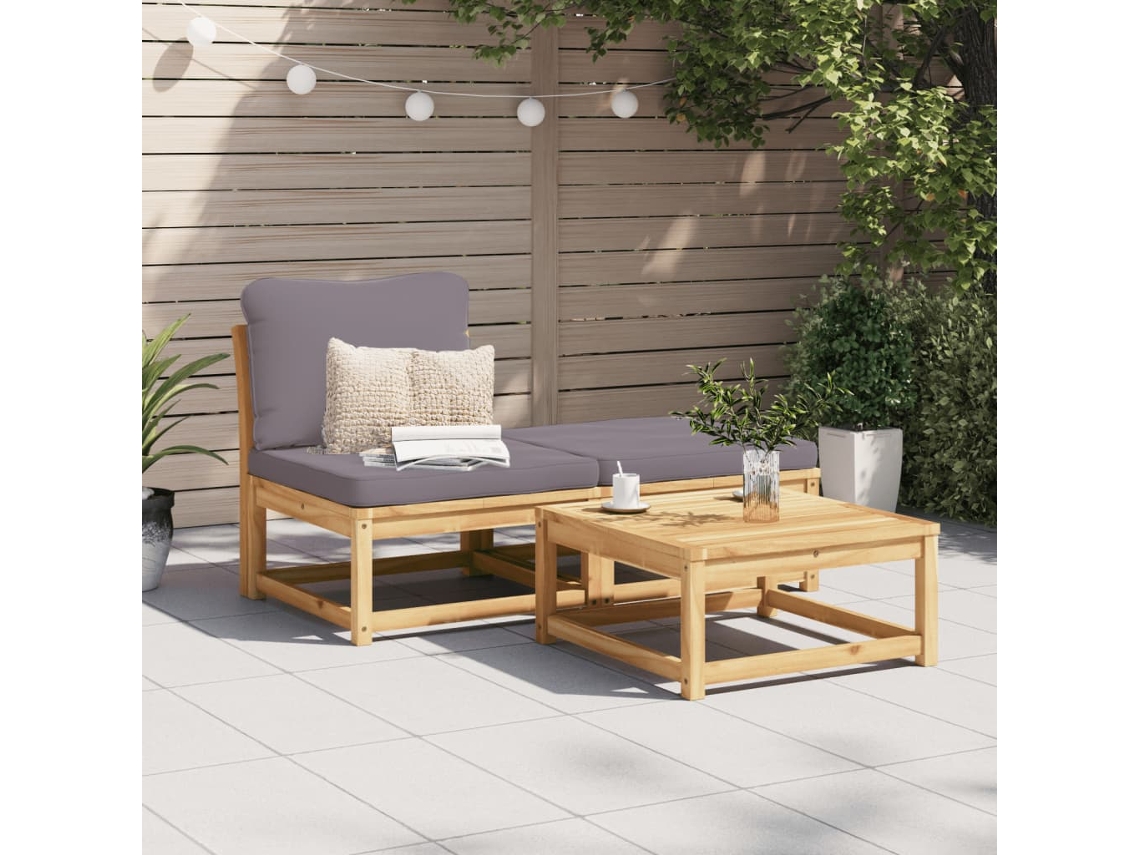 Conjunto 3 Lounge de Jardim com Almofadões VIDAXL Acácia Maciça